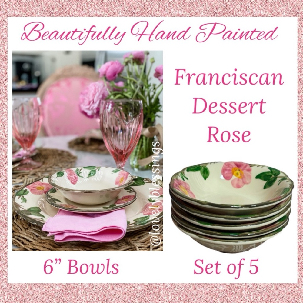 Franciscan Desert Rose 6” Bowl Small Dessert Soup Cereal Fruit Set of 5 Pink - Picture 1 of 15